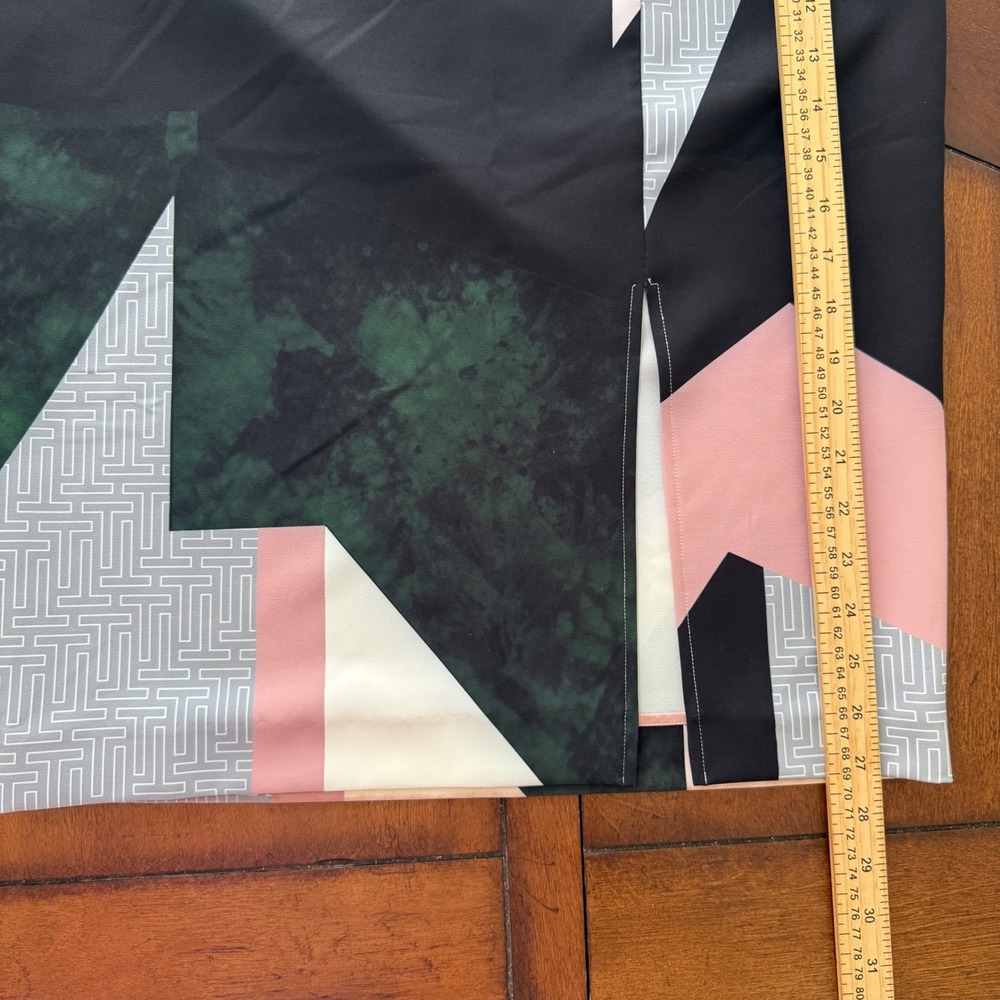 Ted Baker London Roxane Geometric Abstract Pencil Skirt Black Green Pink Size 2 - Picture 7 of 7